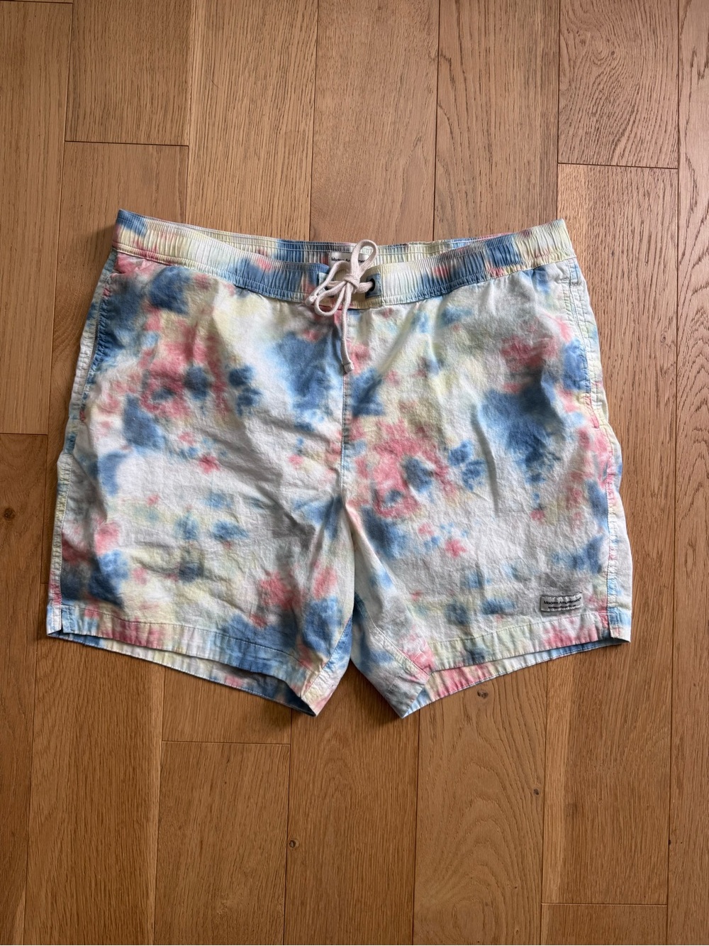 Modern Amusement Tie-Dye Cotton Drawstring Shorts - Pastel Blue Pink Yellow